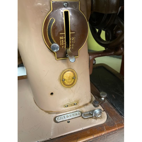 156 - DOME CASED BROWN METAL SINGER MANUAL SEWING MACHINE