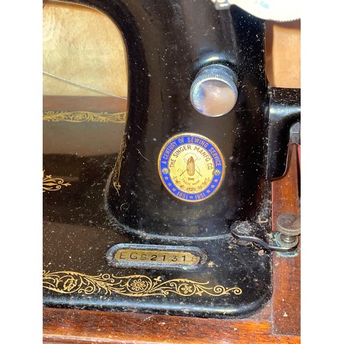 159 - CASED SINGER MANUAL SEWING MACHINE