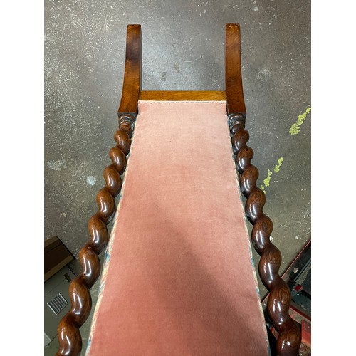 102 - VICTORIAN WALNUT BARLEY TWIST UPHOLSTERED PRIE-DIEU CHAIR