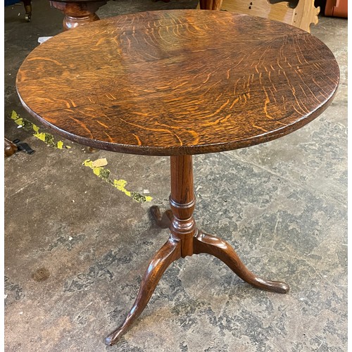 107 - 19TH CENTURY OAK CIRCULAR TILT TOP TRIPOD WINE TABLE