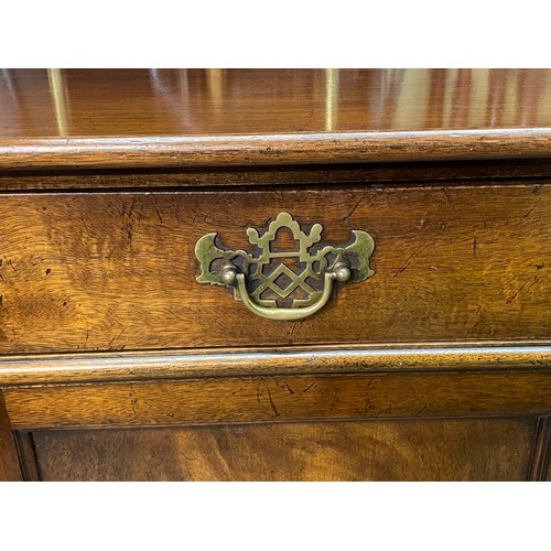 117 - GOOD QUALITY MAHOGANY PANELLED DOOR SIDE CABINET ON BLOCK FEET