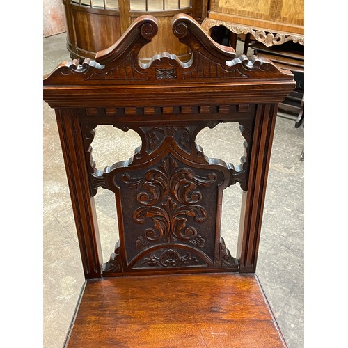 138 - LATE VICTORIAN MAHOGANY CARVED PANEL BACK HALL CHAIR