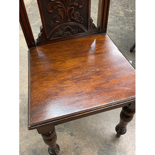 138 - LATE VICTORIAN MAHOGANY CARVED PANEL BACK HALL CHAIR