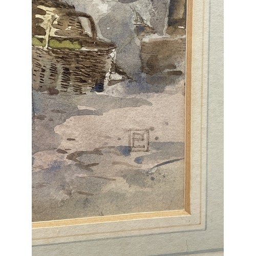 191 - PERCY LANCASTER, RI ARE 1878-1951 WATERCOLOUR MARKET DAY IN BRITTANY MONOGRAMED 33CM X 24CM APPROX