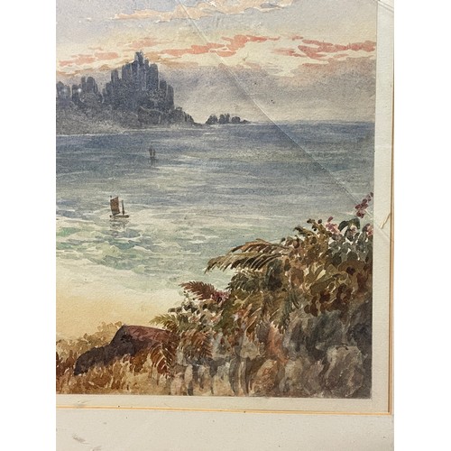 196 - UNTITLED WATERCOLOUR OF A COASTAL SEASCAPE FRAMED 50CM X 30CM APPROX