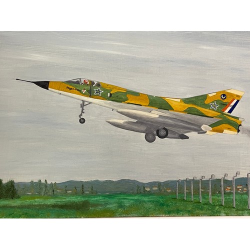 171 - MP DE VILLIERS OILS ON BOARD SOUTH AFRICAN AIRFORCE DASSAULT-BREGUET MIRAGE JET DATED 1978 64CM X 41... 