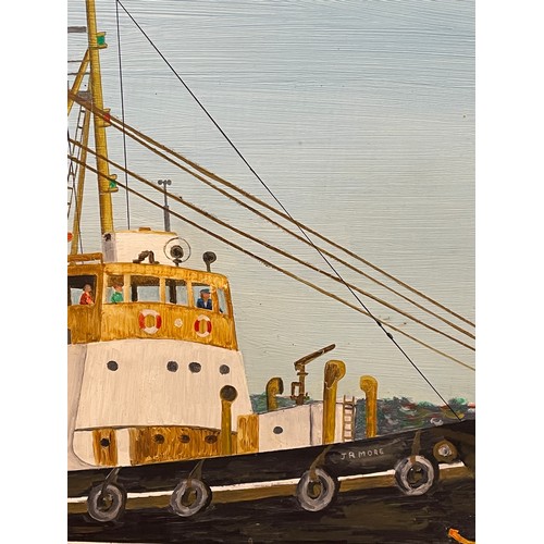 173 - DE VILLIERS OILS ON BOARD STREAM TUG J.R.MORE IN DURBAN HARBOUR 79CM X 48CM APPROX