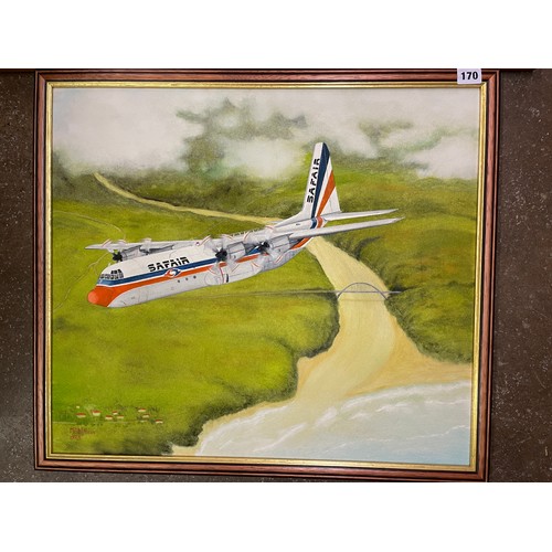 170 - MP DE VILLIERS OILS ON BOARD VIEW FROM BOEING 737 63CM X 47CM, SAFAIR LOCKHEED L100-30 SOUTH OF PORT... 