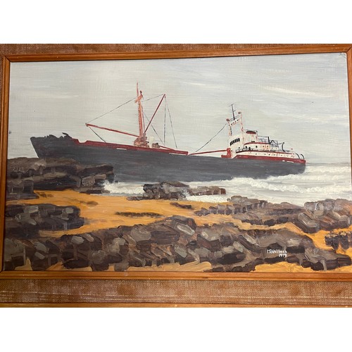 174 - DE VILLIERS SHIP WRECK JACARNDA AT QOLORA MOUTH TRANSKEI SOUTH AFRICA DATED 1978 62CM X 39CM APPROX,... 