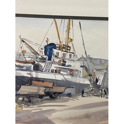 168 - WATER COLOUR OF THE SHIP YARD BY RALPH HARTLEY FRAMED AND GLAZED