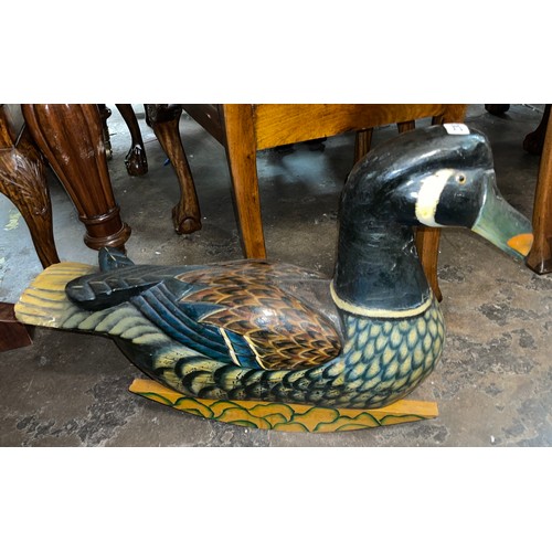 230 - CARVED WOODEN POLYCHROME PAINTED ROCKING DUCK