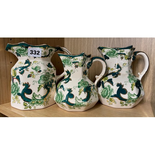 332 - SET OF THREE MASONS CHARTREUSE GRADUATED JUGS