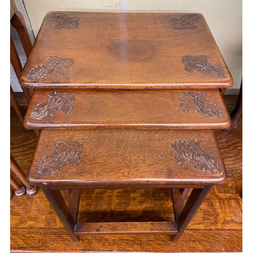 135 - NEST OF THREE SMALL HARDWOOD EASTERN CARVED TABLES