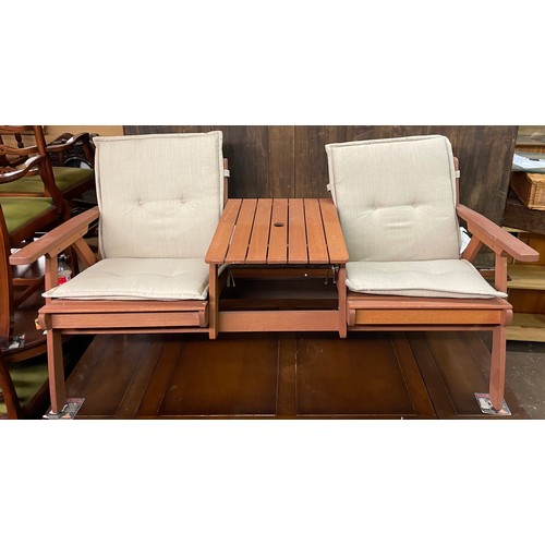 221 - TEAK HARD WOOD DOUBLE CHAIR GARDEN BENCH