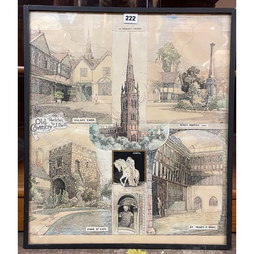 222 - COVENTRY SKETCHES COLLAGE BY J BELL AND THE OATH OF A FREEMAN FOR JOSEPH BELL