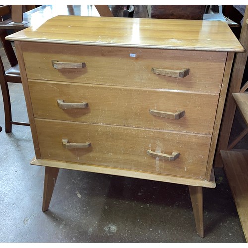 125 - 1960S LIGHTWOOD THREE DRAWER CHEST