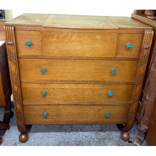 110 - OAK ART DECO FIVE DRAWER DRESSING CHEST