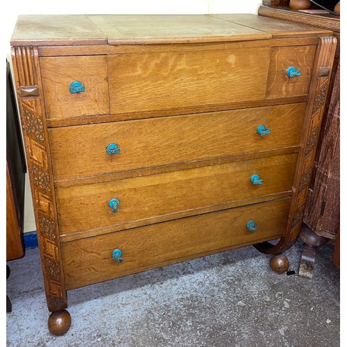 110 - OAK ART DECO FIVE DRAWER DRESSING CHEST