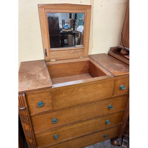 110 - OAK ART DECO FIVE DRAWER DRESSING CHEST