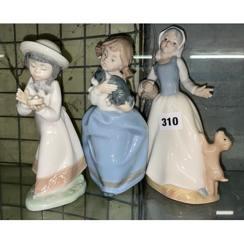 310 - THREE NAO PORCELAIN FIGURE GROUPS INC GIRLS WITH DOGS