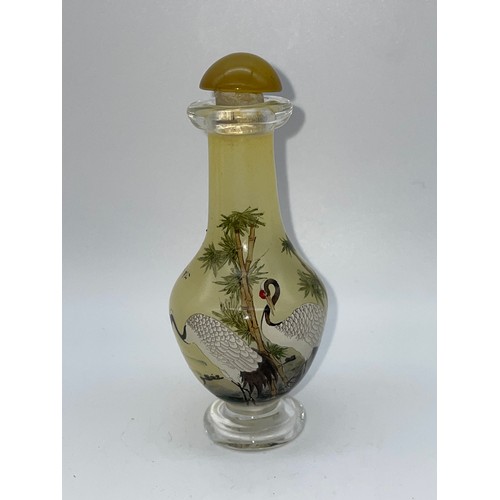 580 - GLASS BALUSTER SCENT BOTTLE DECORATED WITH EGRETS