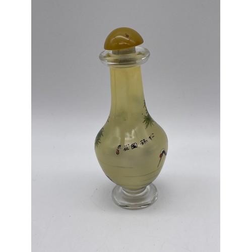 580 - GLASS BALUSTER SCENT BOTTLE DECORATED WITH EGRETS