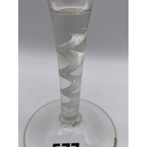 577 - CONICAL OPAQUE TWIST STEM ALE GLASS 18.5CM HEIGHT