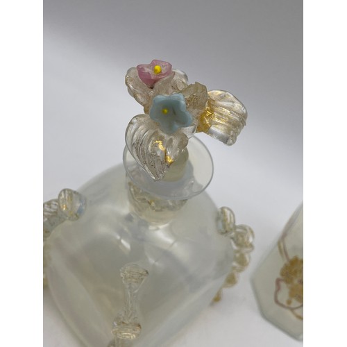 582 - GABBIANI OPALESCENT SCENT BOTTLE AND A PANELLED SCENT BOTTLE WITH WHITE METAL MOUNT