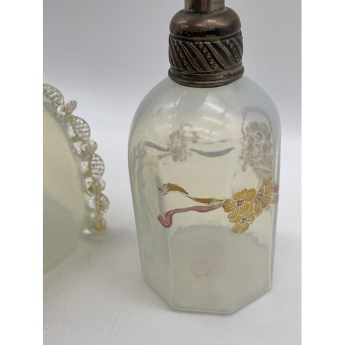 582 - GABBIANI OPALESCENT SCENT BOTTLE AND A PANELLED SCENT BOTTLE WITH WHITE METAL MOUNT