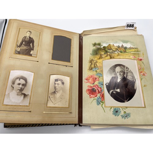 588 - LATE VICTORIAN EDWARDIAN ERA PORTRAITURE PHOTOGRAPH ALBUM, SPINE AS FOUND