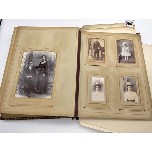 588 - LATE VICTORIAN EDWARDIAN ERA PORTRAITURE PHOTOGRAPH ALBUM, SPINE AS FOUND