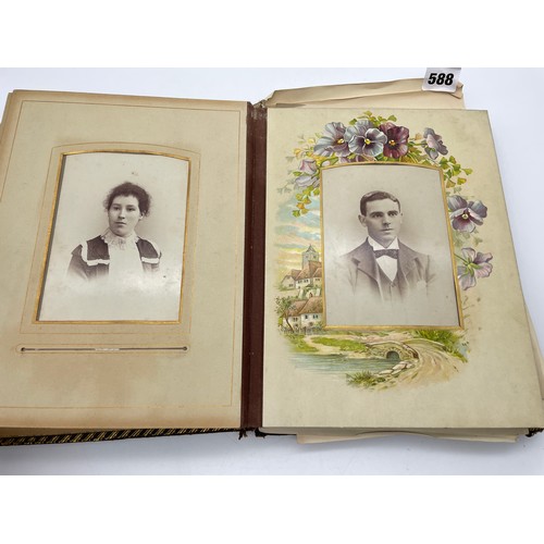 588 - LATE VICTORIAN EDWARDIAN ERA PORTRAITURE PHOTOGRAPH ALBUM, SPINE AS FOUND