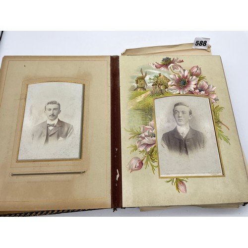 588 - LATE VICTORIAN EDWARDIAN ERA PORTRAITURE PHOTOGRAPH ALBUM, SPINE AS FOUND