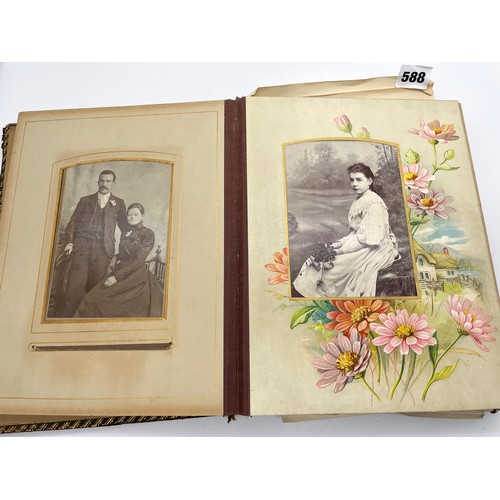 588 - LATE VICTORIAN EDWARDIAN ERA PORTRAITURE PHOTOGRAPH ALBUM, SPINE AS FOUND