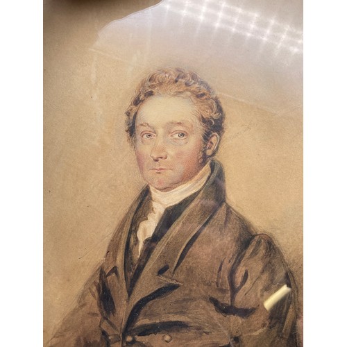 594 - WATERCOLOUR SKETCH PORTRAIT OF REGENCY GENTLEMAN HALF LENGTH FRAMED AND GLAZED 26CM X 34CM APPROX