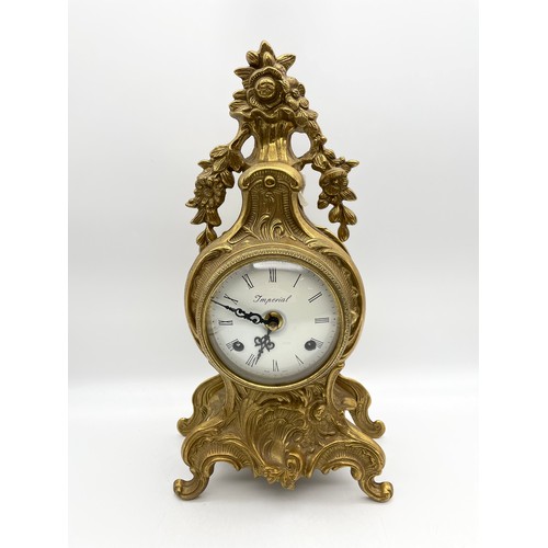 515 - IMPERIAL ITALIAN GILT METAL ROCOCO CASED MANTLE CLOCK 33CM HEIGHT