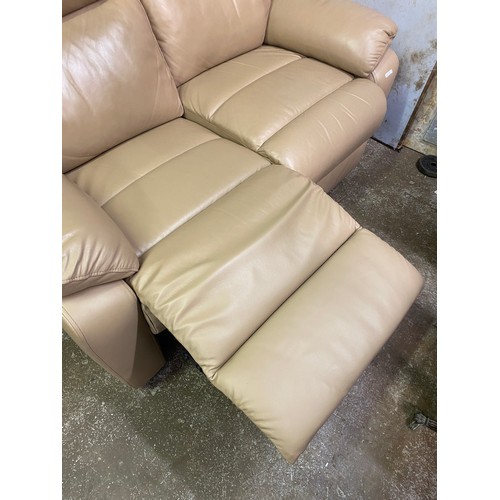 22 - TWO MUSHROOM LEATHER RECLINING TWO SEATER SOFAS