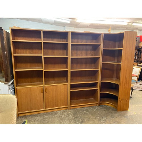 66 - DANISH TEAK THREE SECTION WALL STORAGE UNIT WITH CUPBOARDS