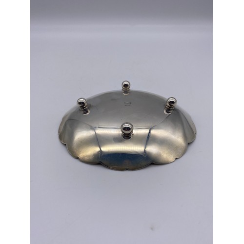 532 - CHESTER SILVER FLOWER PETAL DISH RAISED ON BALL FEET 2.5 OZ APPROX 10CM DIAMETER