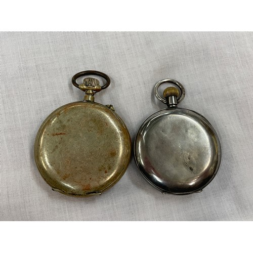 545 - 925 CASED HALF HUNTER POCKET WATCH WITH BLUE ENAMEL CHAPTER RING, AND A SYSTEME ROSKOPF POCKET WATCH