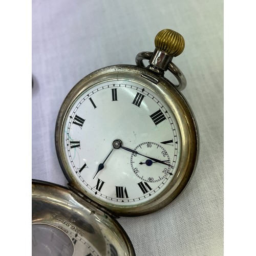 545 - 925 CASED HALF HUNTER POCKET WATCH WITH BLUE ENAMEL CHAPTER RING, AND A SYSTEME ROSKOPF POCKET WATCH