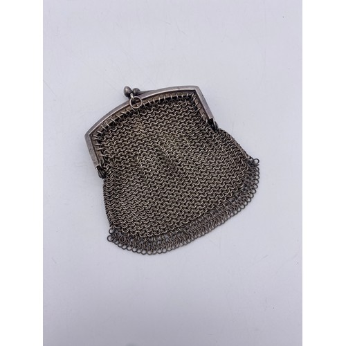 542 - GERMAN SILVER CHAIN MAIL COIN PURSE 1.5 OZ APPROX, AND AN UNMARKED CHAIN MAIL EVENING PURSE