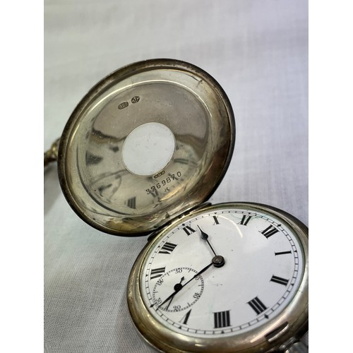 545 - 925 CASED HALF HUNTER POCKET WATCH WITH BLUE ENAMEL CHAPTER RING, AND A SYSTEME ROSKOPF POCKET WATCH