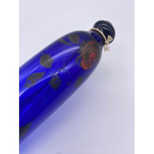 512 - BRISTOL BLUE AND PAINTED GLASS ROLLING PIN