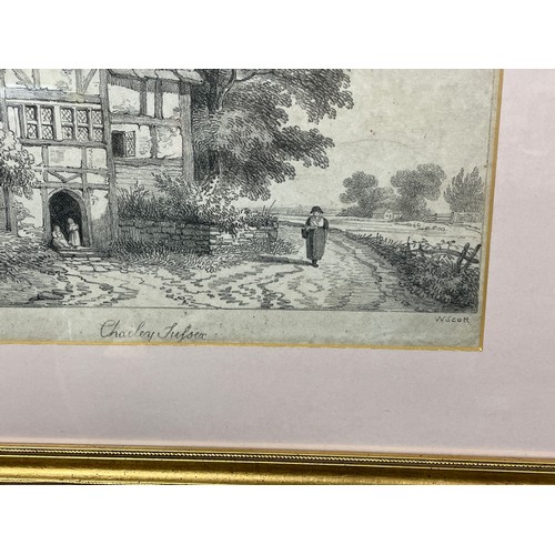 597 - WILLIAM SCOTT 1783-1850 PENCIL SKETCH ENTITLED CHAILEY IN SUSSEX 31CM X 26CM APPROX