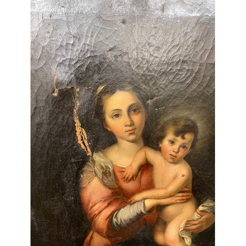 610 - 19TH CENTURY ITALIAN SCHOOL UNSIGNED OIL ON CANVASED MADONNA AND CHILD AS FOUND 49CM X 73CM APPROX