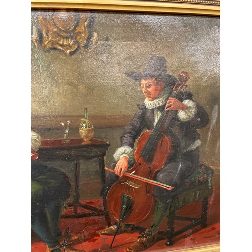 618 - 19TH CENTURY DUTCH SCHOOL FEATURING 17TH CENTURY MUSICIANS IN AN INTERIOR SCENE 39CM X 30CM APPROX