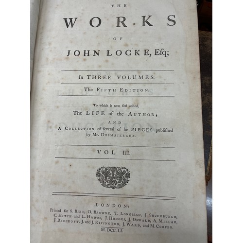 477 - THE WORKS OF JOHN LOCKE IN THREE VOLUMES 5TH EDITION LONDON 1751