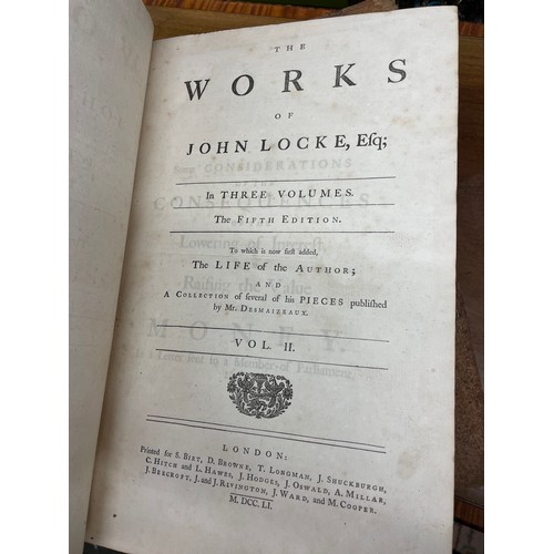 477 - THE WORKS OF JOHN LOCKE IN THREE VOLUMES 5TH EDITION LONDON 1751