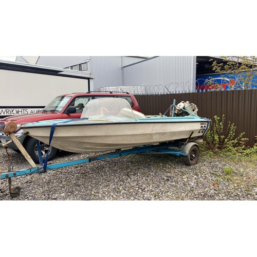 86 - 1970s WATER SKI SPEEDBOAT 'WINDSOR' BRY OWEN BURNS LTD, BLUE AND WHITE WITH CHRYSLER OUTBOARD ENGINE... 